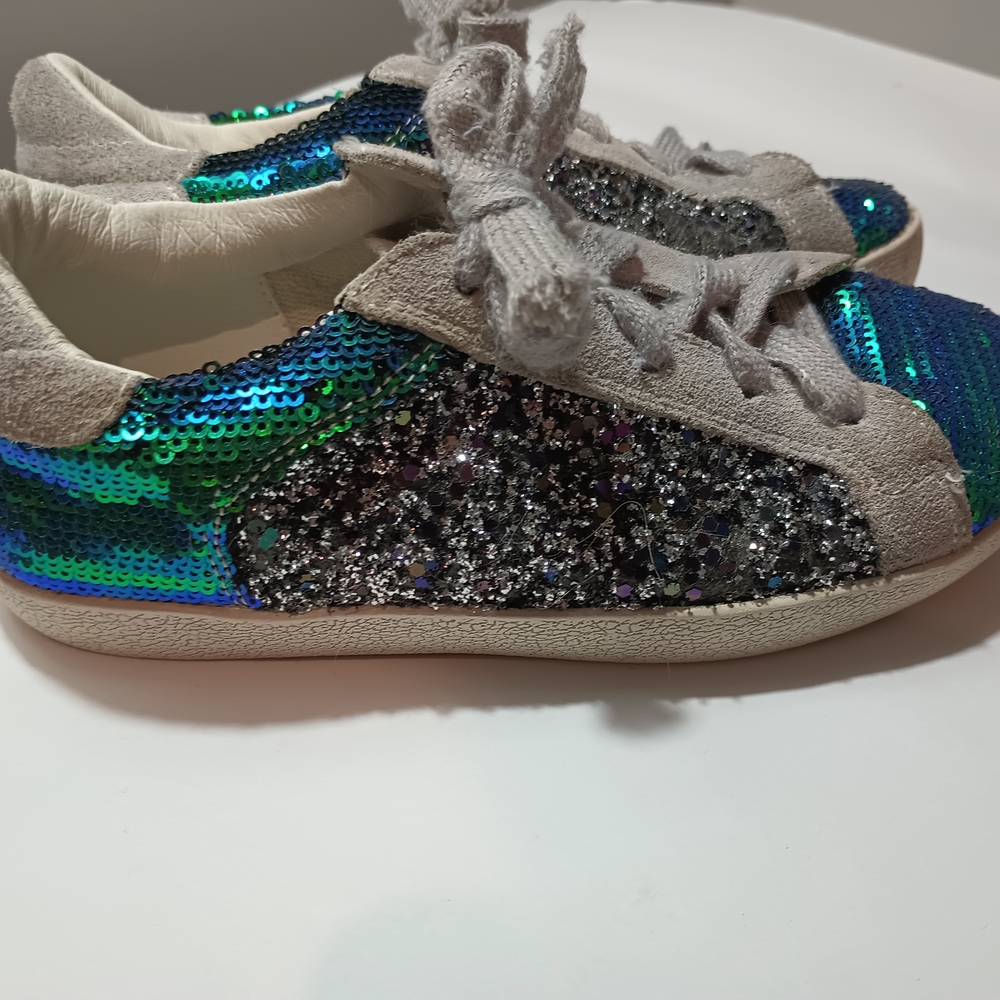 Kids Glitter Sneakers with Blue and Silver Sequins